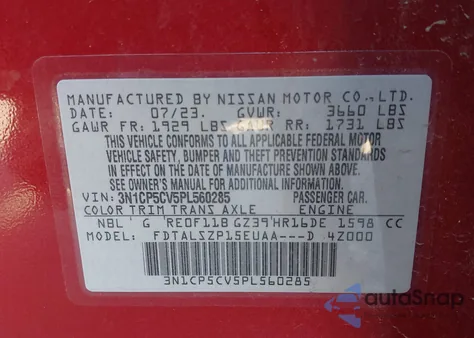 2023 Nissan Kicks Sv Xtronic Cvt z USA, uszkodzony, nr VIN 3N1CP5CV5PL560285